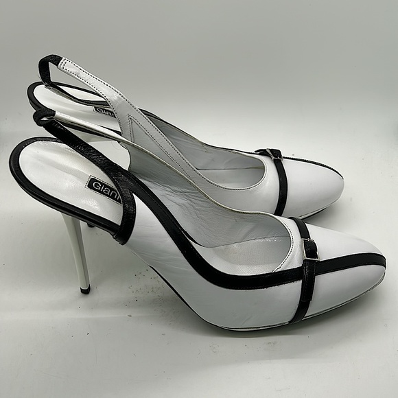 Gianmarco Lorenzi Sexy Black/White Leather Stiletto Heels Shoes **Size 40** 🔥🔥 - Picture 3 of 8